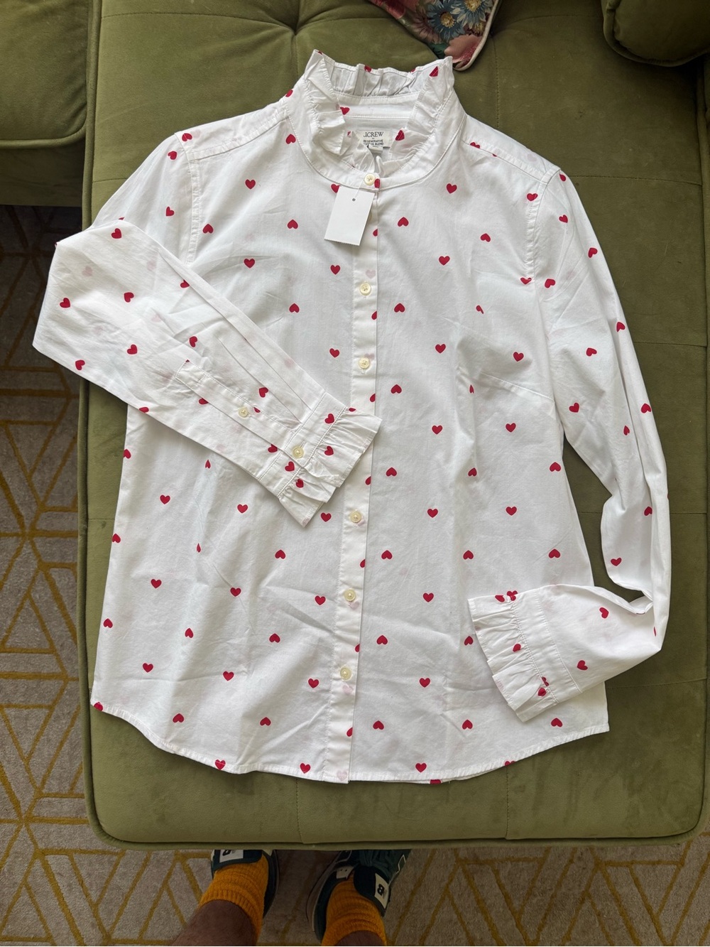 J. Crew White Shirt with Red Heart Print NWT, Lady Diana blouse with heart, ❤️
